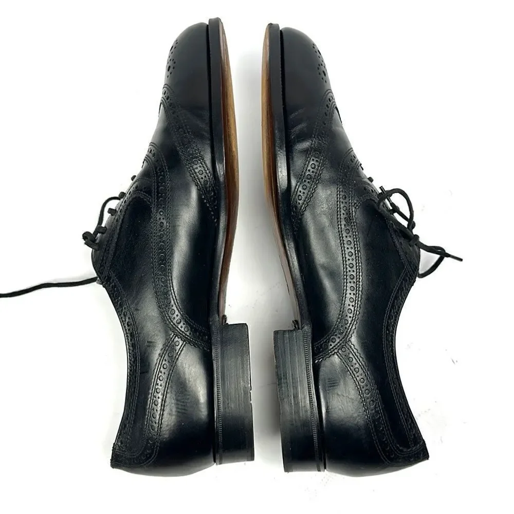 Bally Prestige Parawet Switzerland Leather Cap Toe Oxfords Black Wing Tips Shoes